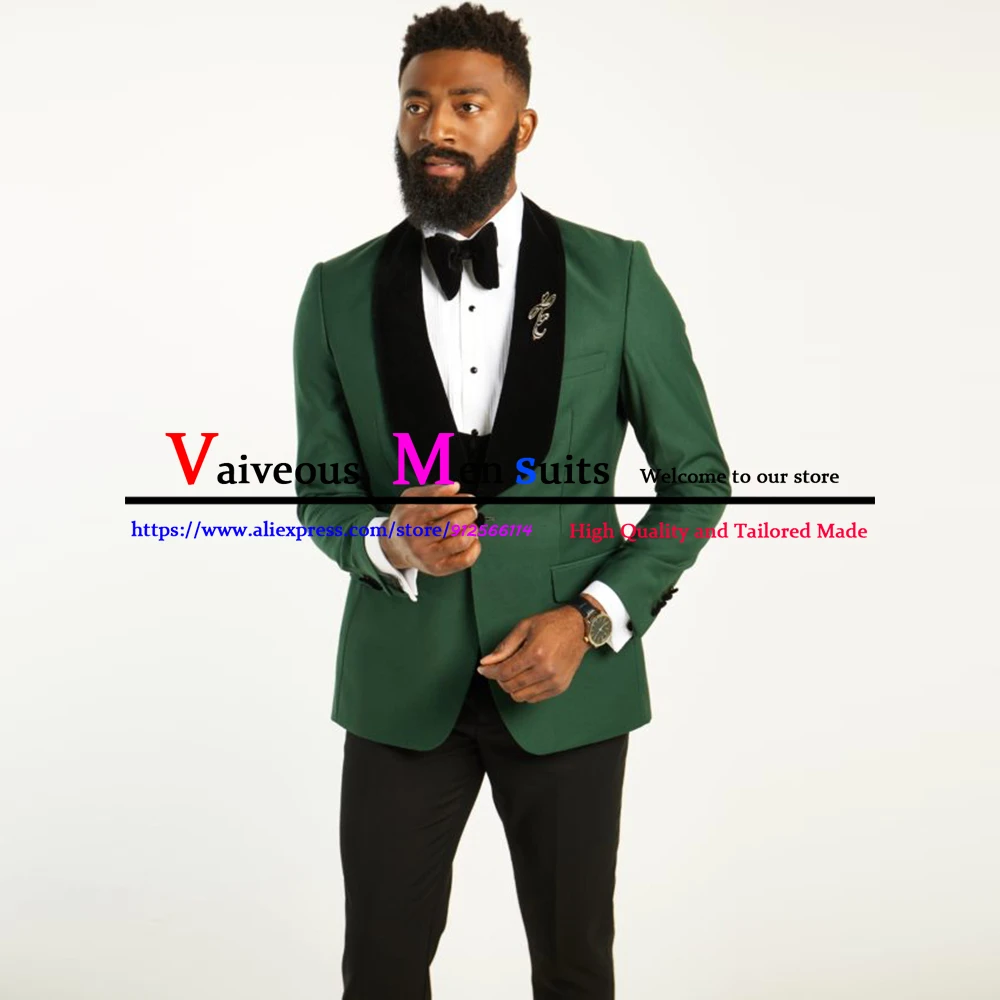 green bridesmaid dresses mismatched Notched Lapel 3 Pieces Slim Fit Dark Green Prom Suits for Guys ,Groomsmen Wedding Suit CB38301 US34 / 40