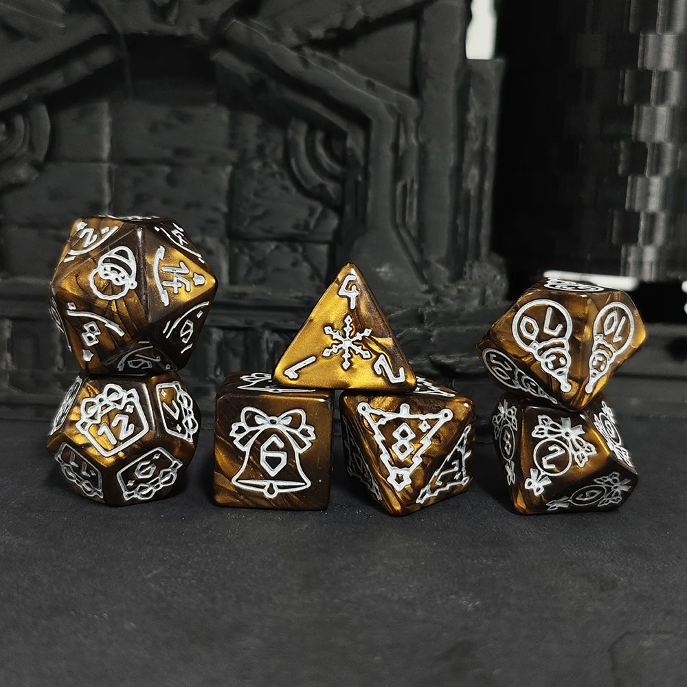 7Pcs/set Christmas Theme Pattern Acrylic D20 D12 D10 D00 D8 D6 D4 Polyhedral Role Playing Dice Set D&D TRPG Board Games Dice