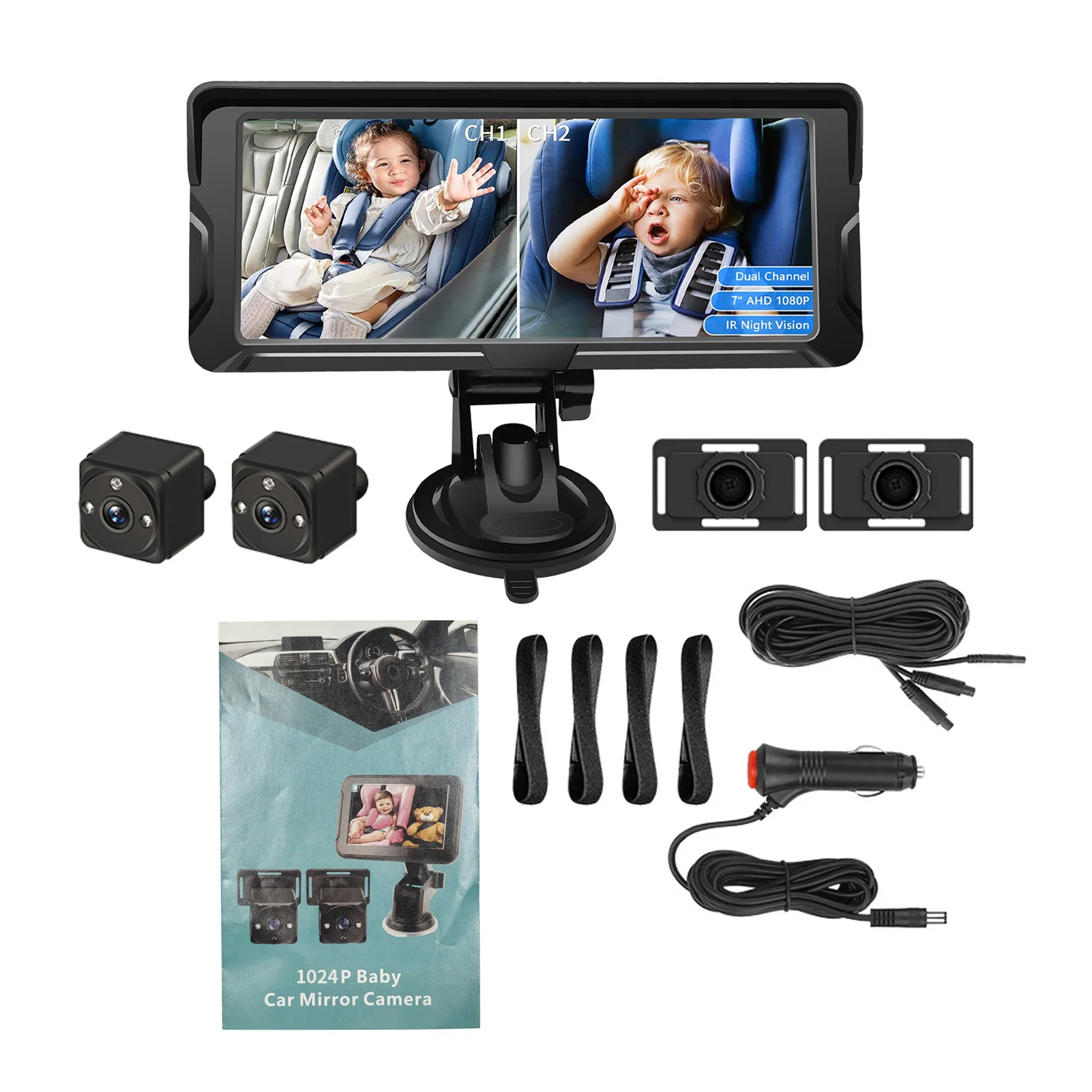 

Car Baby Camera Dual Channel 6.8inch 1080P Display with 2 IR Night Camera and 150° Wide View Angle Automotive Baby Camera