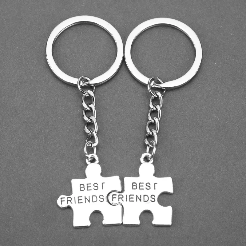 2Pcs Trendy Best Friends BFF Key Chains Irregular Puzzle Stitching Metal Key Chain Jewelry BFF Friendship Accessories Gifts