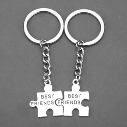 2Pcs Trendy Best Friends BFF Key Chains Irregular Puzzle Stitching Metal Key Chain Jewelry BFF Friendship Accessories Gifts