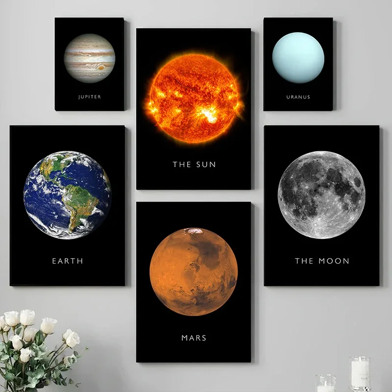 Outerspace Planet Sun Moon Earth Mars Poster Print Canvas Painting Space Solar System Wall Pictures for Living Room Home Decor