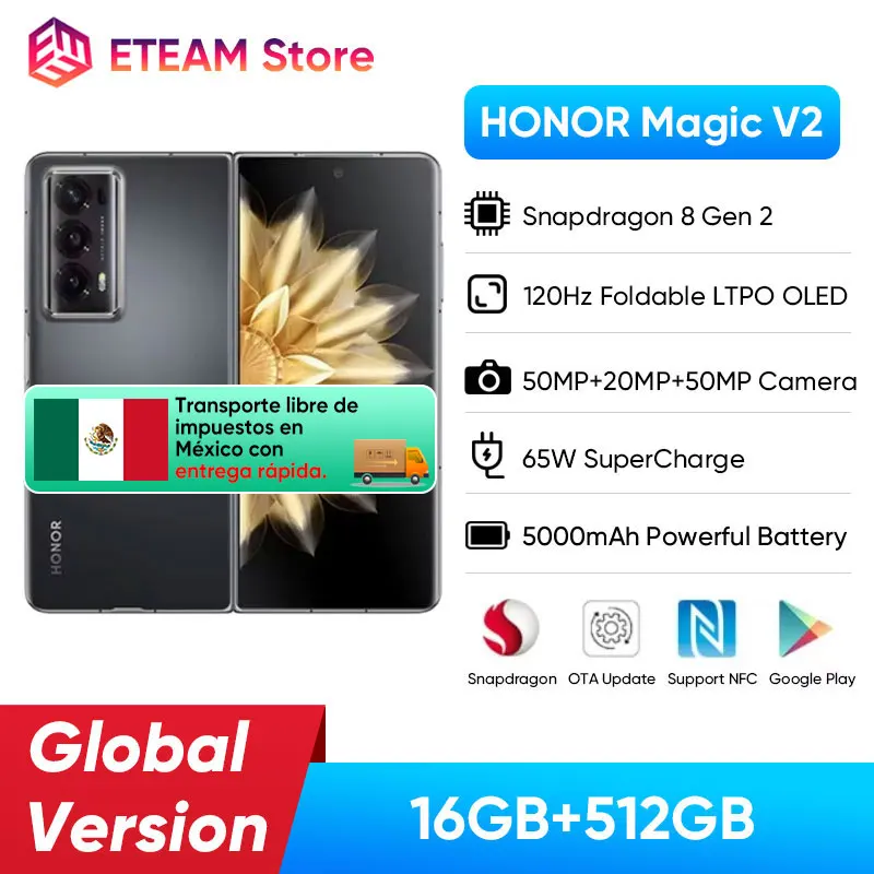 

Global Version Honor Magic V2 smartphone 7.92" LTPO OLED 120Hz Snapdragon 8+ Gen 2 66W Super Charge 5000mAh 50MP Rear Cameras