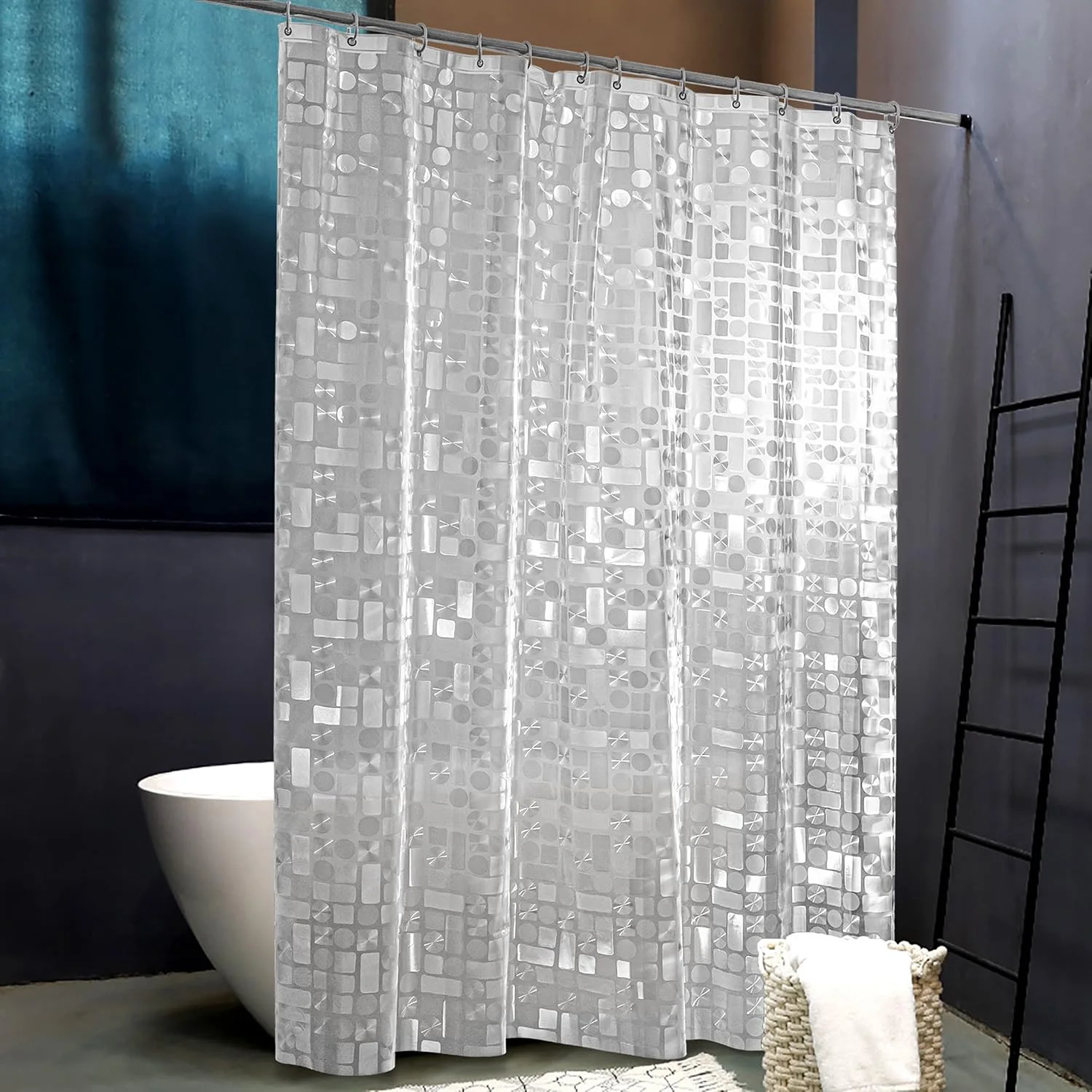 Modern Geometric Pattern PEVA Shower Curtain, Waterproof Bathroom Decor with 12 Hooks & Rust-Proof Grommets