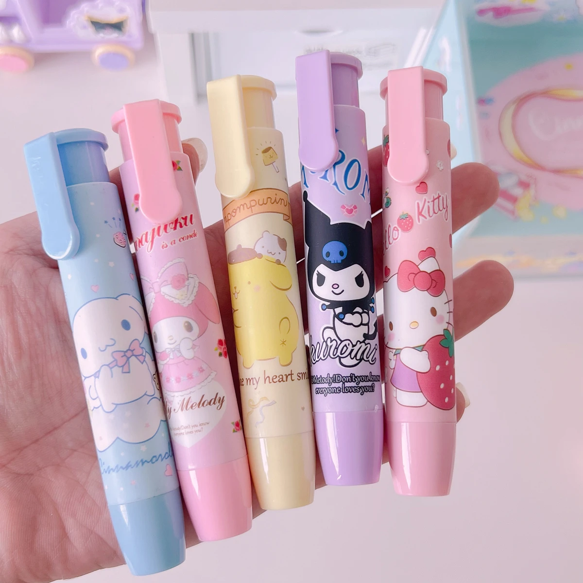 Sanrio Hello Kitty Press Eraser Anime Kuromi Melody Cinnamoroll Cartoon Eraser Kawaii Stationery Gift Office School Supplie