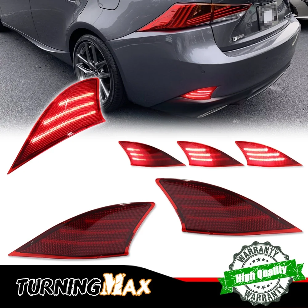 Red LED Rear Bumper Reflector Light For Lexus IS250 IS350 IS-F 2014-2020 Function as Tail Brake & Rear Fog Lamp Turn Signal Lamp