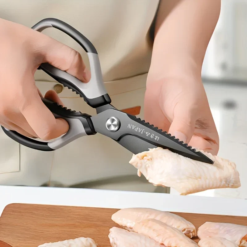 Stainless Steel Kitchen Scissors Shear Black Titanium Chicken Bones Scissors Bottle Opener, Multifunctional Kitchen Cooking Tool