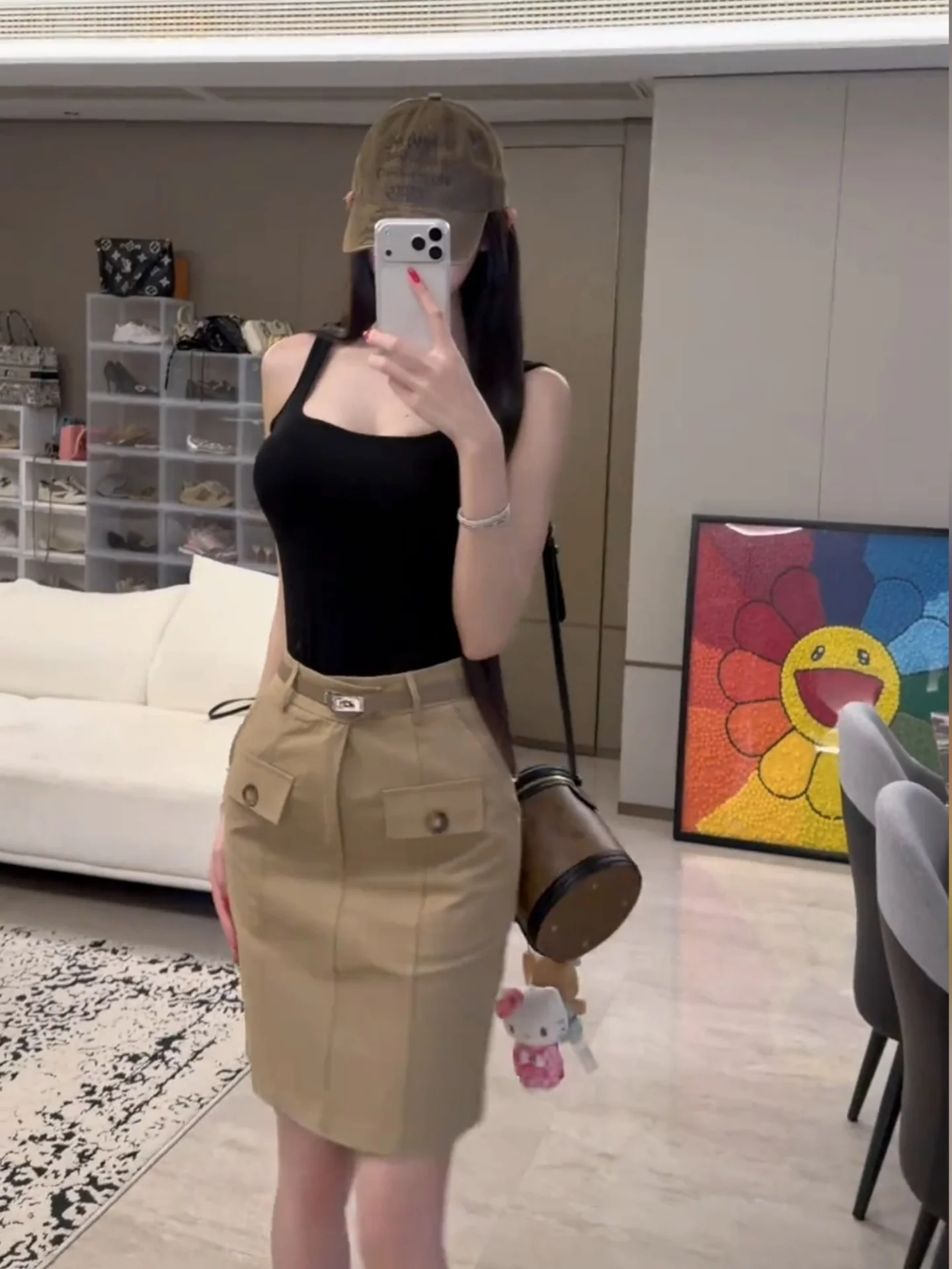 Khaki Workwear A-Line  Skirt Women's Summer High Waist Slimming Straight Cut Skirt Elegant Style Commute Friendly Short S...