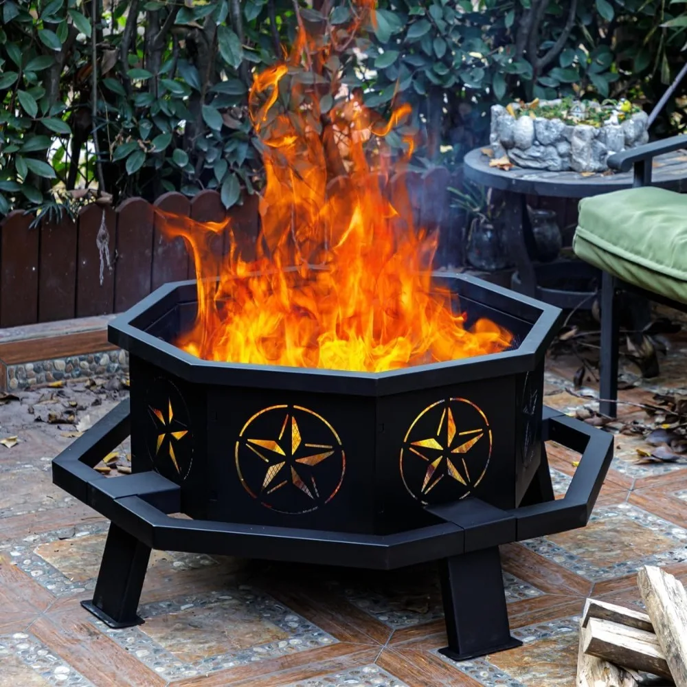 35 Inch Octagonal Fire Pit,Outdoor Fire Pit,Wood Burning Firepit,Bonfire Fire Pit,Firepits for Outside,Camping, Backyard, Patio