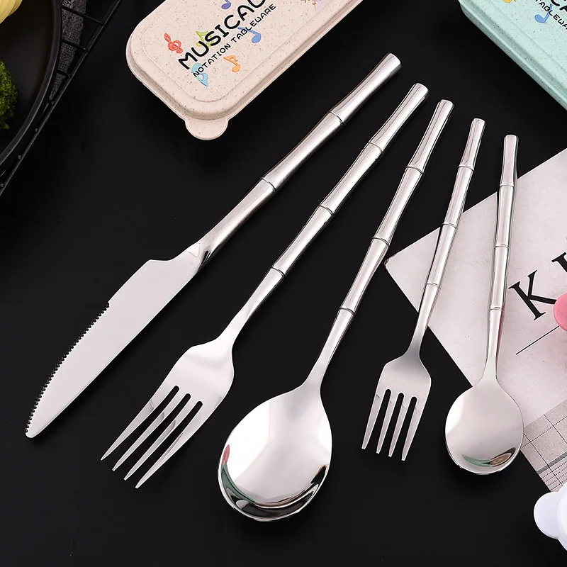 Thickened Steak Knife Imitation Bamboo Handle Dining Fork Spoon Western Tableware Cutlery Set HouseholdStainless Steel