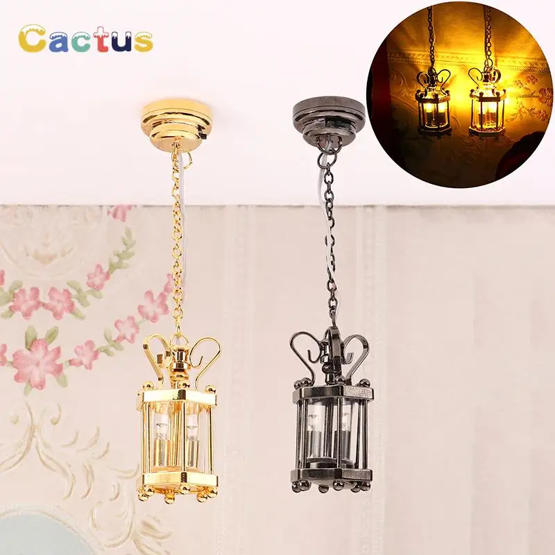 1:12 Dollhouse Miniature Lamp Glass Shade Ceiling Lamp Chandelier LED Light Wall Lamp Lighting Home Furniture Model Decor Toy