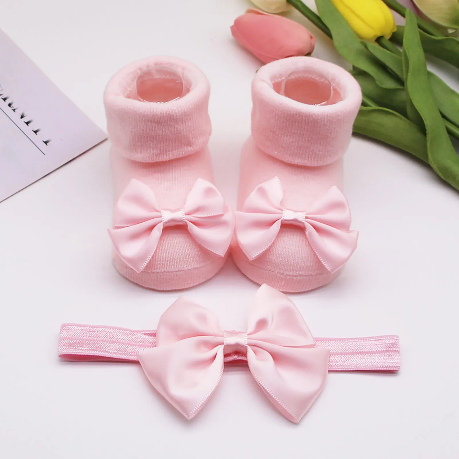 

2Pcs/Set Baby Girls Headband + Socks Set 0-12 Months Cute Toddler Princess Socks Autumn Infant Bowknot Socks Prewalker Shoes