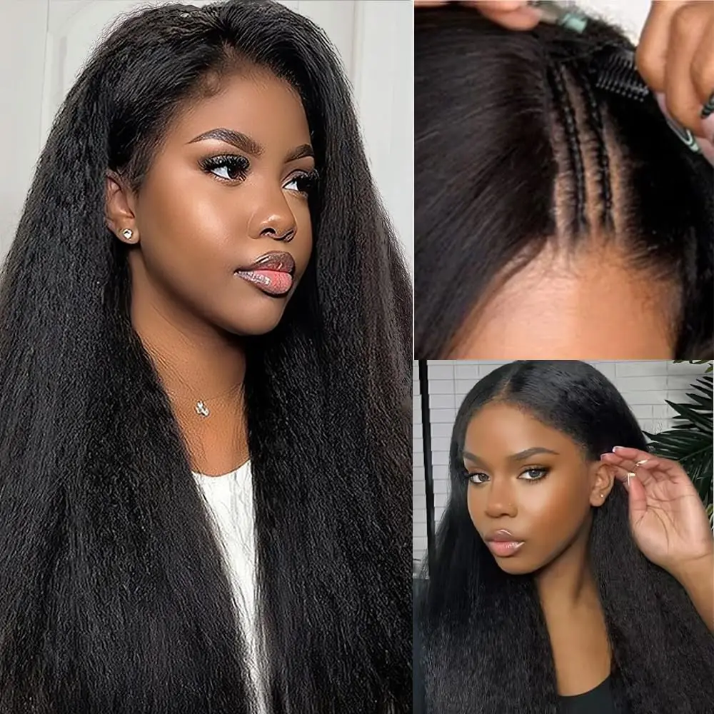 

U V Part Wig Human Hair No Leave Out No Glue Kinky Straight U Part Wig Glueless Yaki Straight Human Hair Wigs For Women Virgin