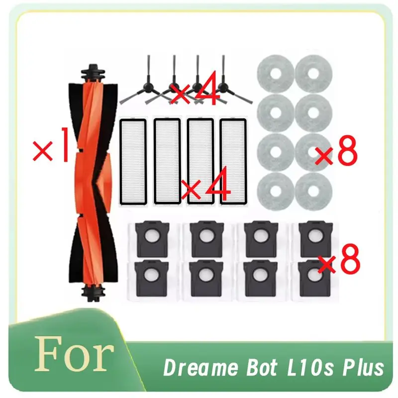 

25 шт. для робота-пылесоса Dreame Bot L10s Plus с функцией самоочистки: основная и боковые щетки, насадки для влажной уборки, фильтры, мешки для сбора пыли - [Запчасти Mriae]