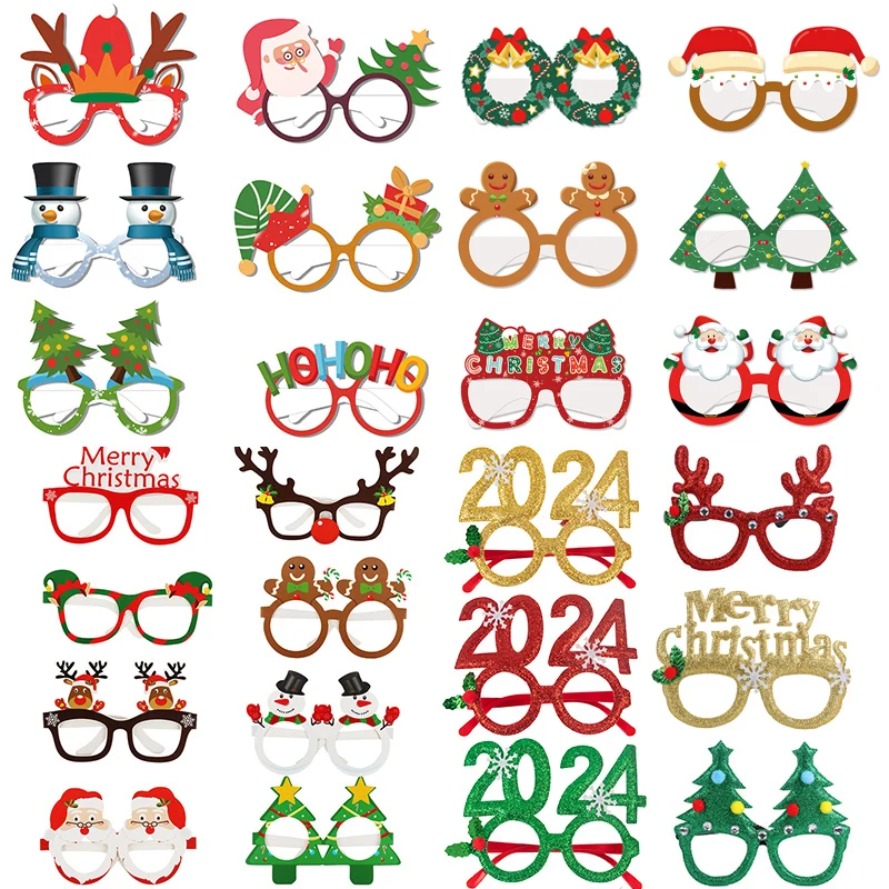 Merry Christmas Decorations 2024 Glasses Photo Booth Prop Santa Snowman Glasses Frame Xmas kids Adult Gift New Year Noel Navidad