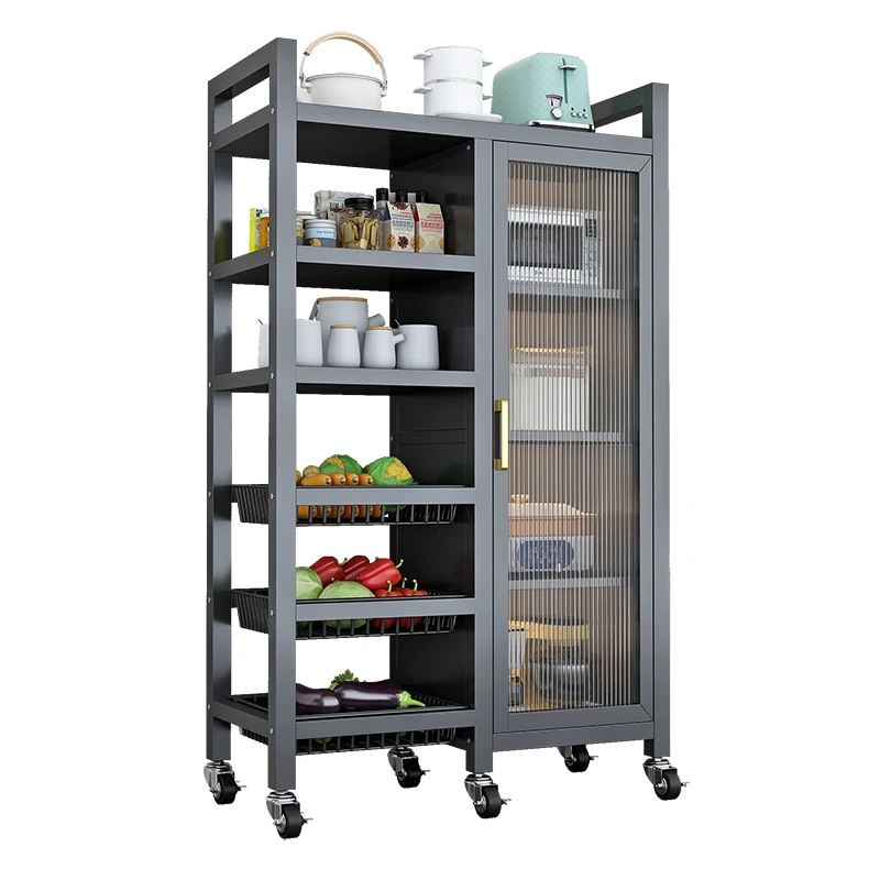 Multifunctional Metal Kitchen Storage Cabinet Multi Layer Adjustable Shelf With Casters For Kitchen Pot AAppliance Organization