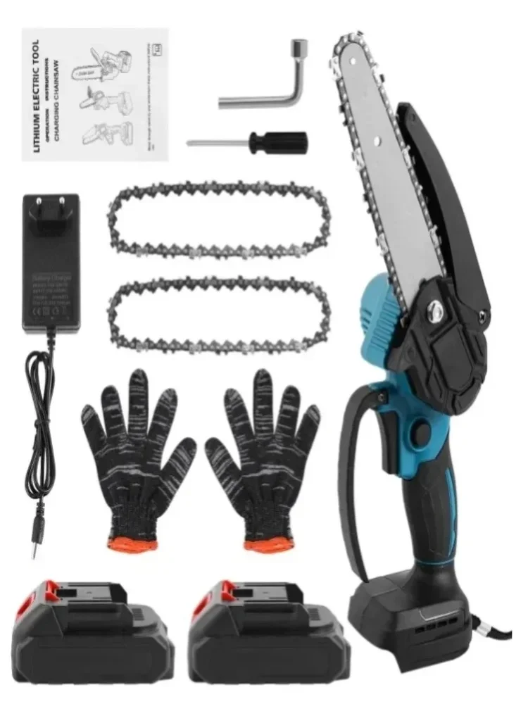 Mini-Kettensäge 6 Zoll mit 2 × 21V Akku, Leistungsstarke Elektrische Kleine Tragbare Kettensäge mit Automatischer Ölschmierung für Einfaches Beschneiden