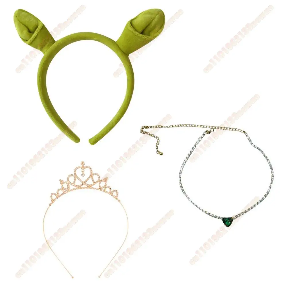 Fiona couronne collier vert bandeau avec oreille dessin animé princesse Cosplay fantaisie Costume accessoires femmes Roleplay Fantasia accessoire