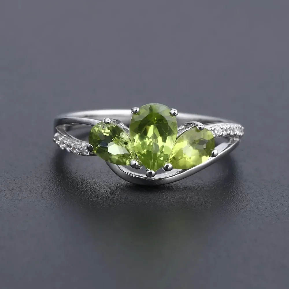 

GEM'S BALLET 1.71Ct Natural Green Peridot Engagement Rings For Women 9925 Sterling Silver Wedding Ring Fine Jewelry Gift For Her
