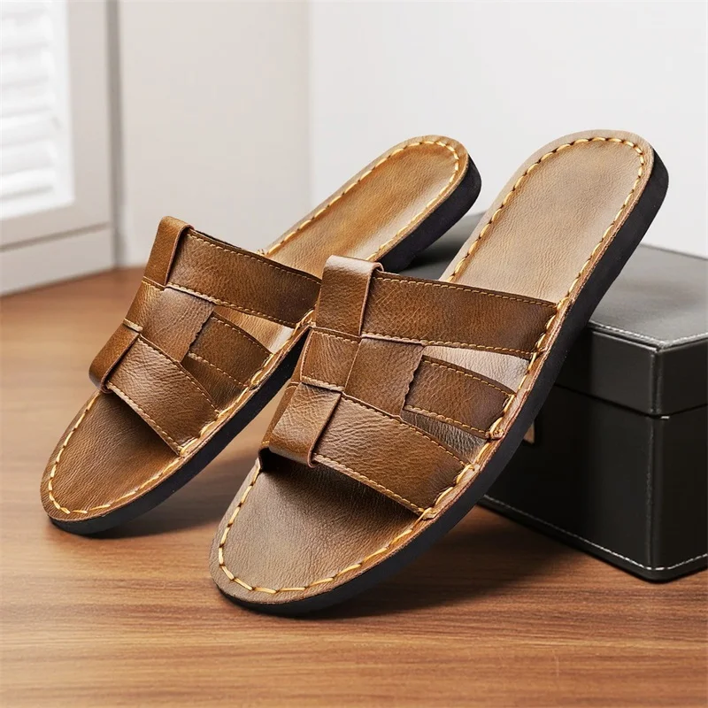 Fashion Casual Men's Sandals Summer Slip On Sandals Men Classic Beach Shoes For Men Outdoor Leather Sandals Male Slippers