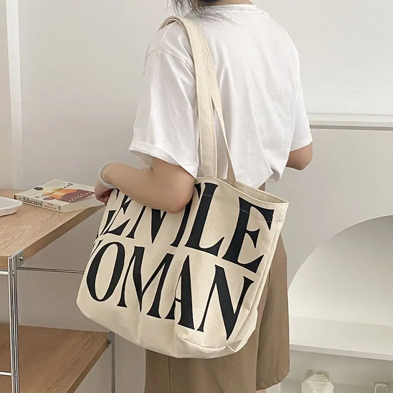 New Women\'s Fashion High Quality Canvas Crossbody Bag Street Versatile Soft Fabric Letter Large Capacity One Shoulder Canvas Bag