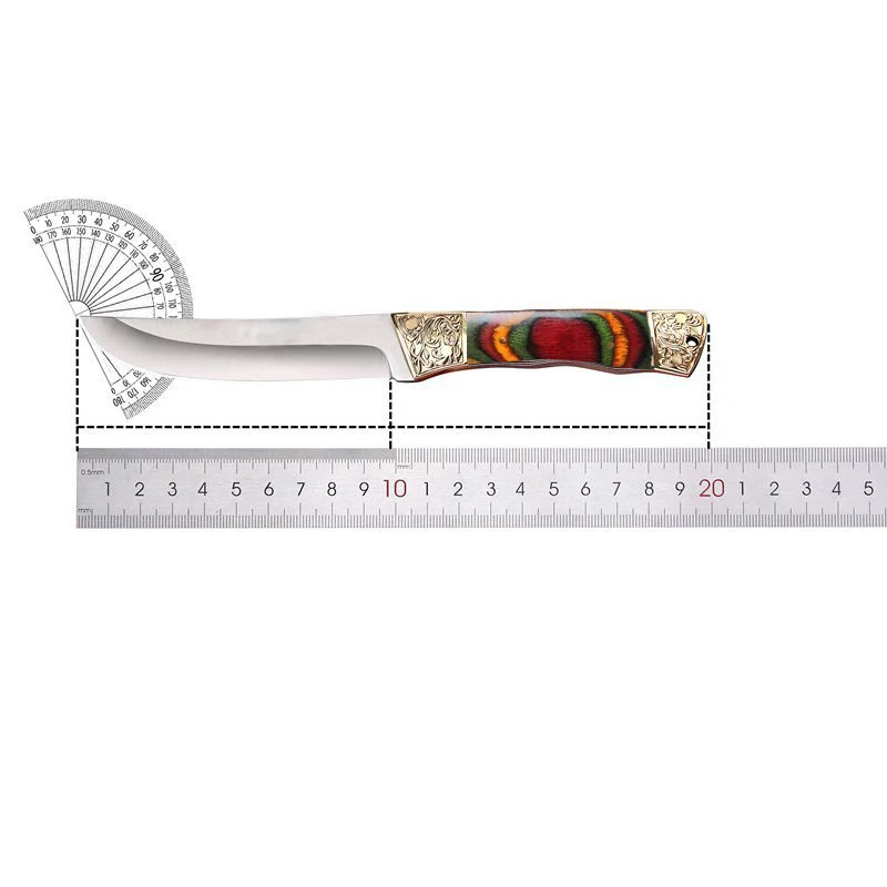 7.8 inch fruit knife outdoor kitchen multi-purpose knife, 4mm martensitic stainless steel copper head carved pattern, survival k