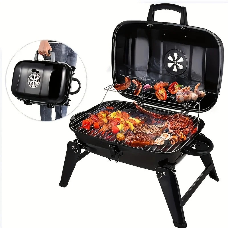 Portable Gas Grill with Lid 1 Burner Foldable Legs Small Propane Grill for Outdoor Cooking Camping BBQs Patios Gardens