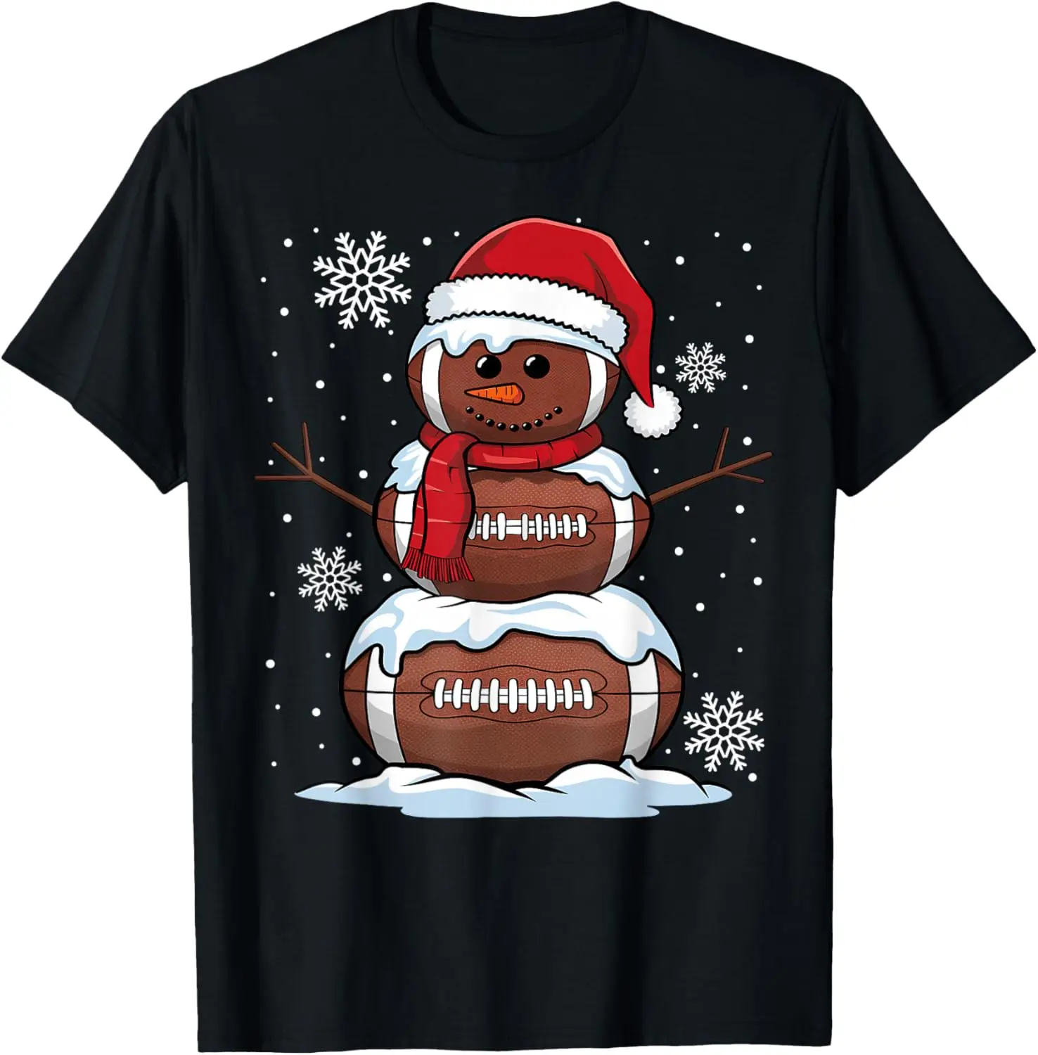Merry Christmas Football Snowman Holiday Sports Xmas Pajamas T-Shirt 100% Cotton O-Neck Short Sleeve Summer Casual Mens T-shirt