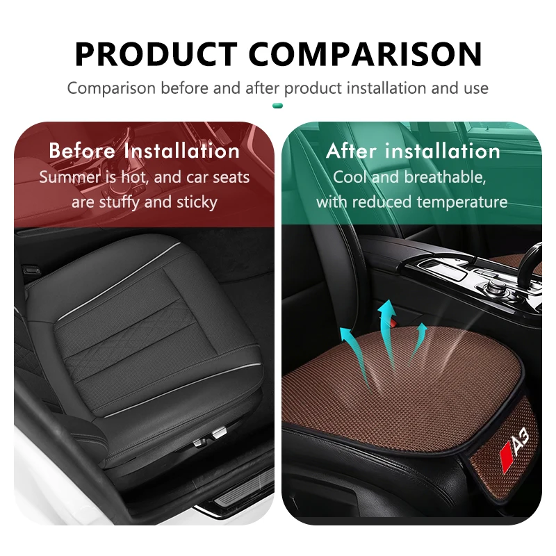 Anti-Slip Ice Silk Car Seat Cushion Universal Cool Seat Cover For Audi RS A1 A2 A3 A5 A6 A8 RS7 RS8 ABT view 4