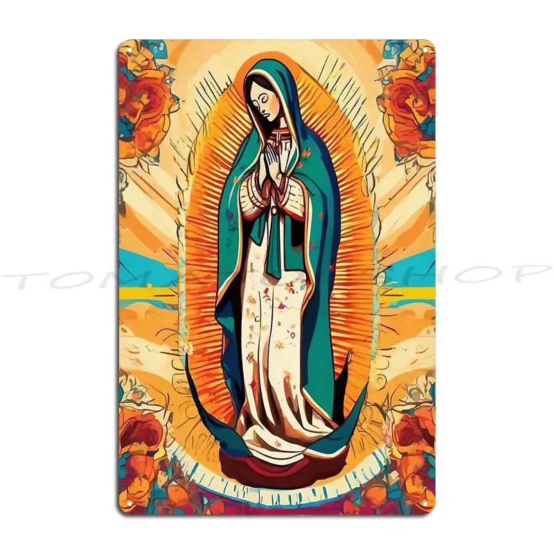 Letrero Metálico de Nuestra Señora de Guadalupe, Virgen María de México, Tilma Mexicana, Juan Diego, Diseño para Club, Hogar, Diseñador, Letrero de Hojalata, Póster