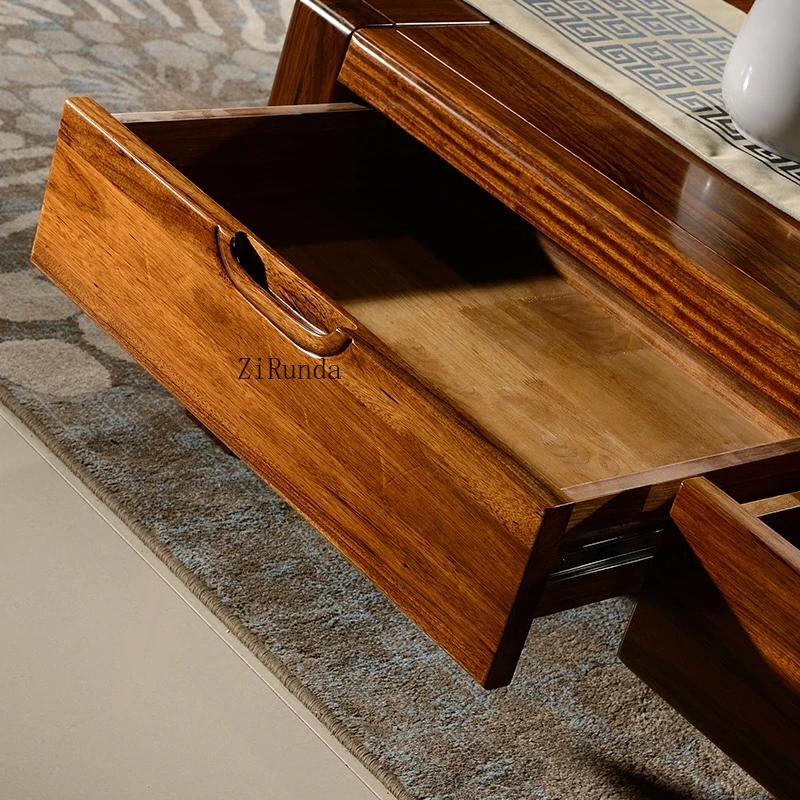 Mesa de centro de madeira maciça estilo chinês, mesa de centro retangular de madeira, mesa de chá para sala de estar