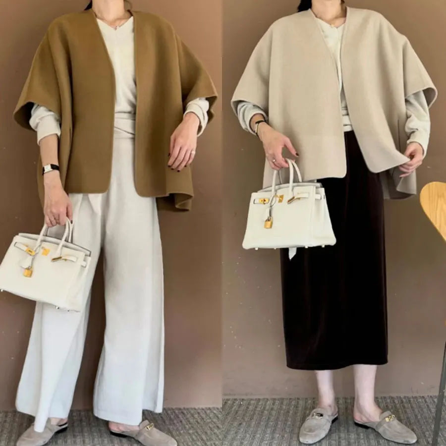2026 Winter Chic Fashion Casual Style Pure Color Short Woolen Shawl Coat Women's Simple Design Online Exclusive Youth Coat