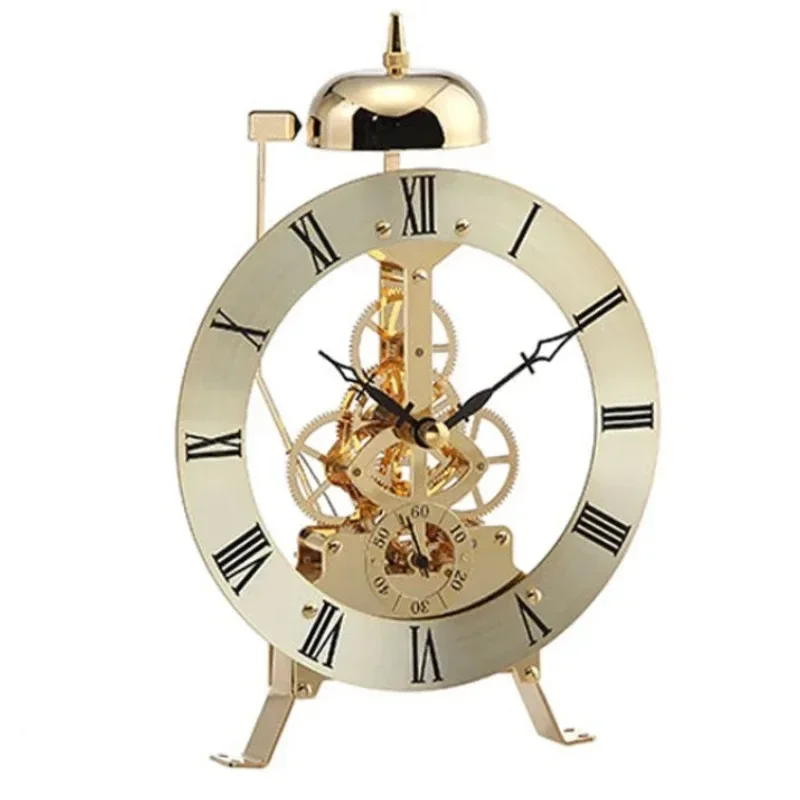 Metal Shell Table Clock Small Ring Bell Desk Clocks Quartz Perspective Retro Design Quartz Single Side Desktop Clocks Home Decor