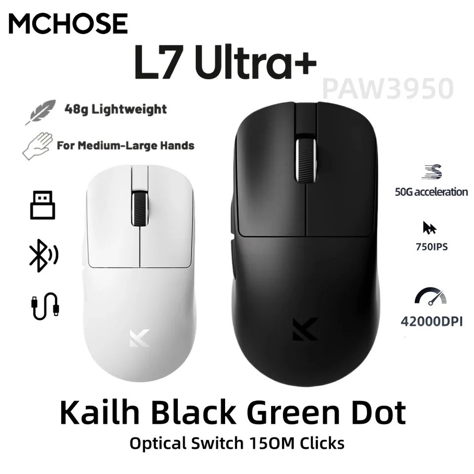 MCHOSE L7 Wireless Gaming Mouse Dual 8K L7 Ultra+ PAW3950 2.4GHz