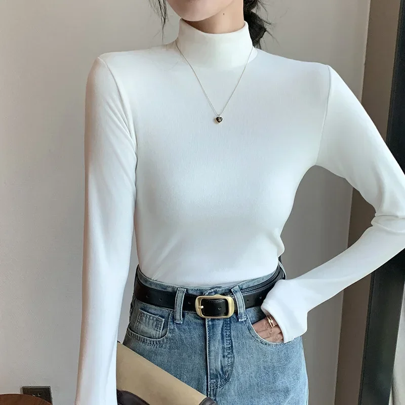 

Autumn Winter Warm Cozy Double-sided Velvet Turtleneck T-Shirts Women Korean Fashion Lady Tops Aesthetic Clothes Dropshipping