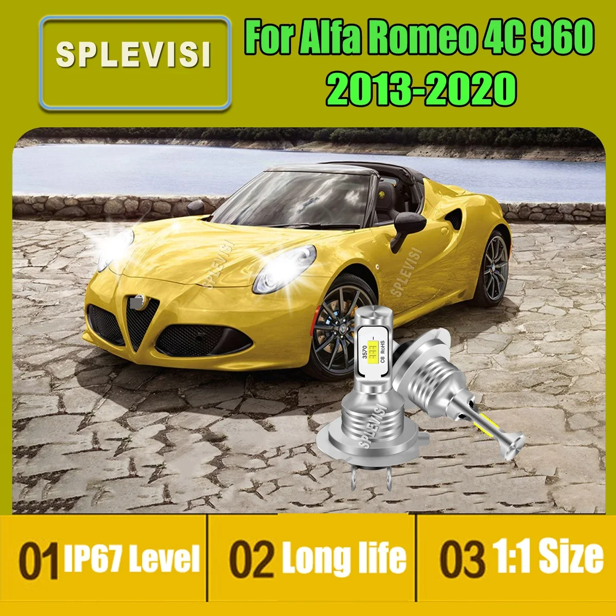 H7 477 499 LED Lights Without Fan Mini Head Lamp 1:1 Size Wireless For Alfa Romeo 4C 960 2013 2014 2015 2016 2017 2018 2019 2020