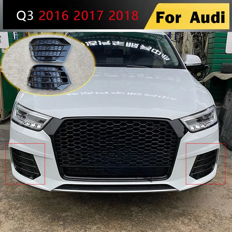 

For Audi Q3 2016 2017 2018 Car Front Bumper Fog Light Grille Replace Body Kits Honeycomb Fog Lamp Grill Cover Auto Parts 2PCS