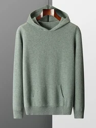 Yoyoselect-suéter de Cachemira con capucha para hombre, suéter suave y cálido de lujo, Jersey informal, Tops de punto de calidad, otoño e invierno, 100%