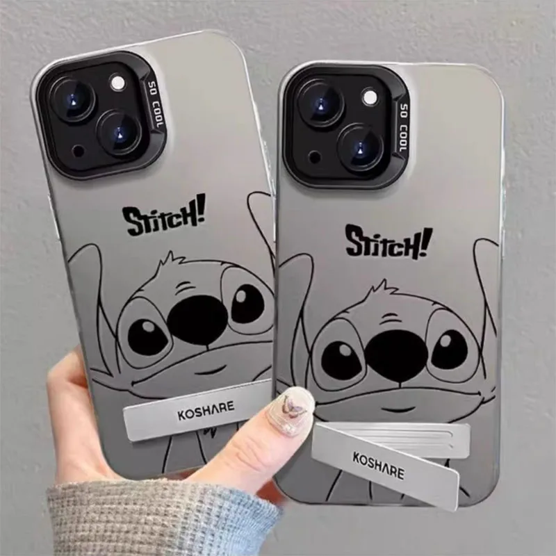 Disney Stitch Big Eye Cute Bracket Phone Case For iPhone 15 14 7 8 Plus 13 12 MINI 11 Pro Max XR XS X Lens Protective Back Cover