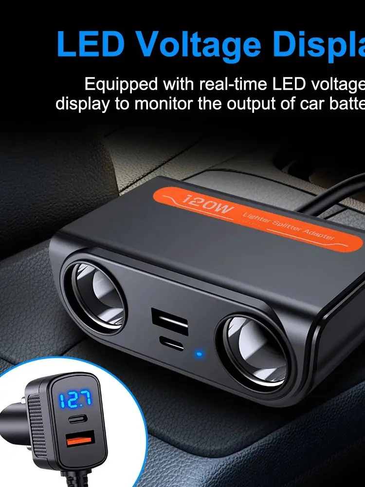 Répartiteur allume-cigare de voiture 7 en 1, prise USB Type C 120W, chargeur rapide 12V 24V, adaptateur d'alimentation pour téléphone, DVR, GPS, Dashcam