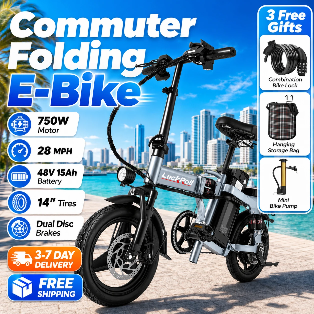

Electric Bike for Adults,750W/1500W Peak Motor,52V 25Ah/48V 15AhRemovable Battery,40/28MPH Max Speed,60-80 Miles Range,3-level pedal assist, 14 inch foldable mini ebike,