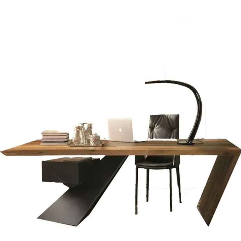 American loft retro solid wood dining table, iron art simple computer desk, office conference long table