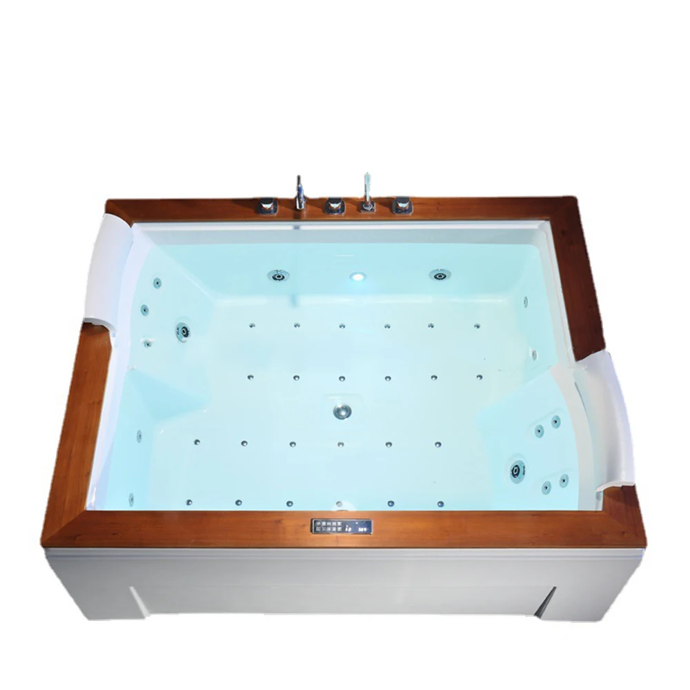 2 Person Wood Decorative Sheet Whirlpool Bathtub Hydromassage Massage & Surfing Chromothrapy Ozone Sterilization Tub RS003B