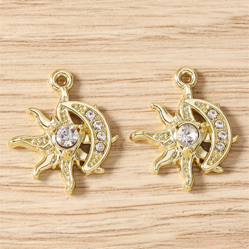 5 Stück, 17 x 20 mm, zarte Kristall-Metall-Anhänger in Form von Sonne und Mond, zum Basteln von Schmuck, Halsketten, Ohrringen, Armbändern und für DIY-Bastelarbeiten. – Detail 7