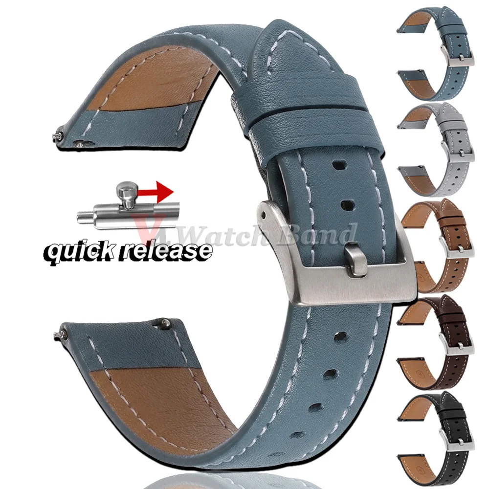 Light Blue Watch Bands 18mm 20mm 22mm Vintage Quick Release Universal Replacment Watchband Genuine Calfskin Leather Watch Starp
