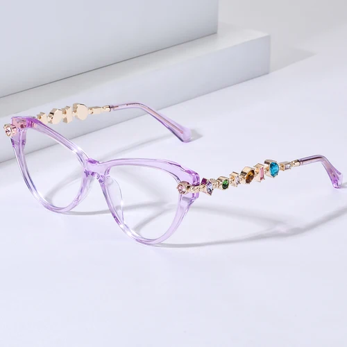 Imagen 2 del producto FONEX HEPIDEM acetato Metal diamantes montura de gafas mujeres 2026New Cat Eye marca diseño gafas moda gafas 9400