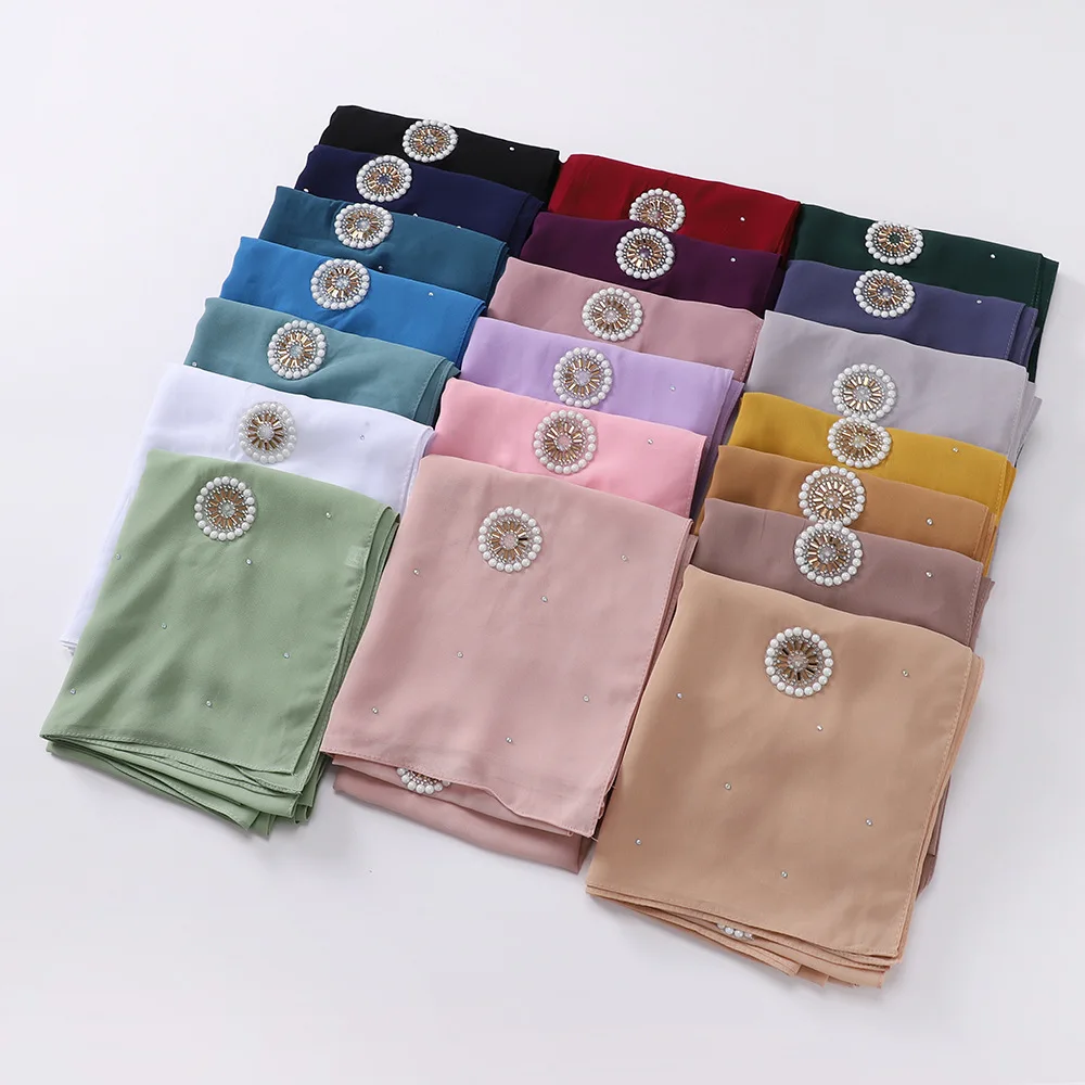 

New Pearl Chiffon Scarf Headscarf Muslim Hijab Women Diamonds Shawls Wrap Turban Stole Bandanas Bufanda Foulard Turbante Mujer