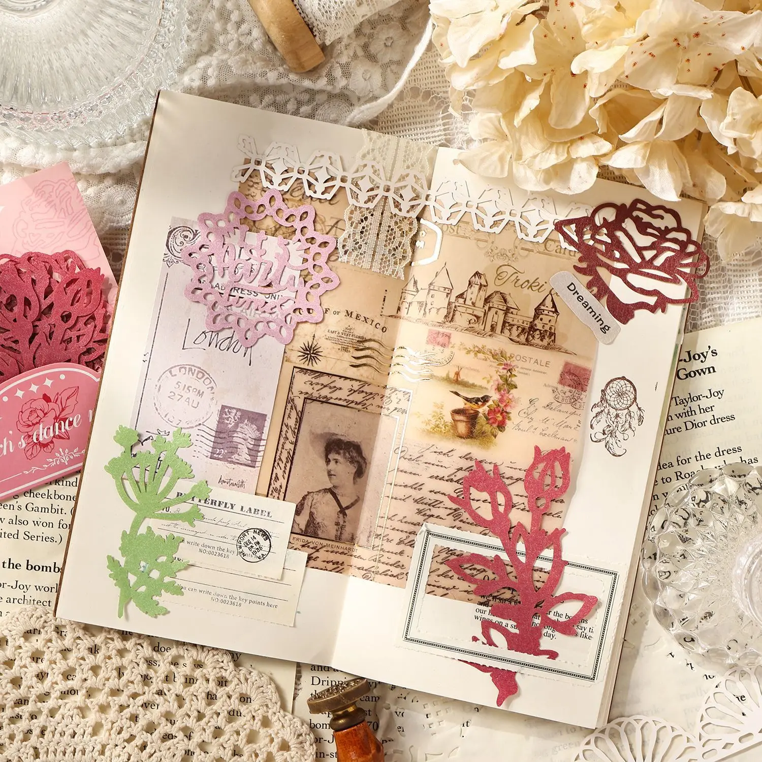 10 pcs Vintage Hollow Lace Material Paper for DIY Handmade Album Scrapbook Junk Journal Craft Decoration Paper Supplies