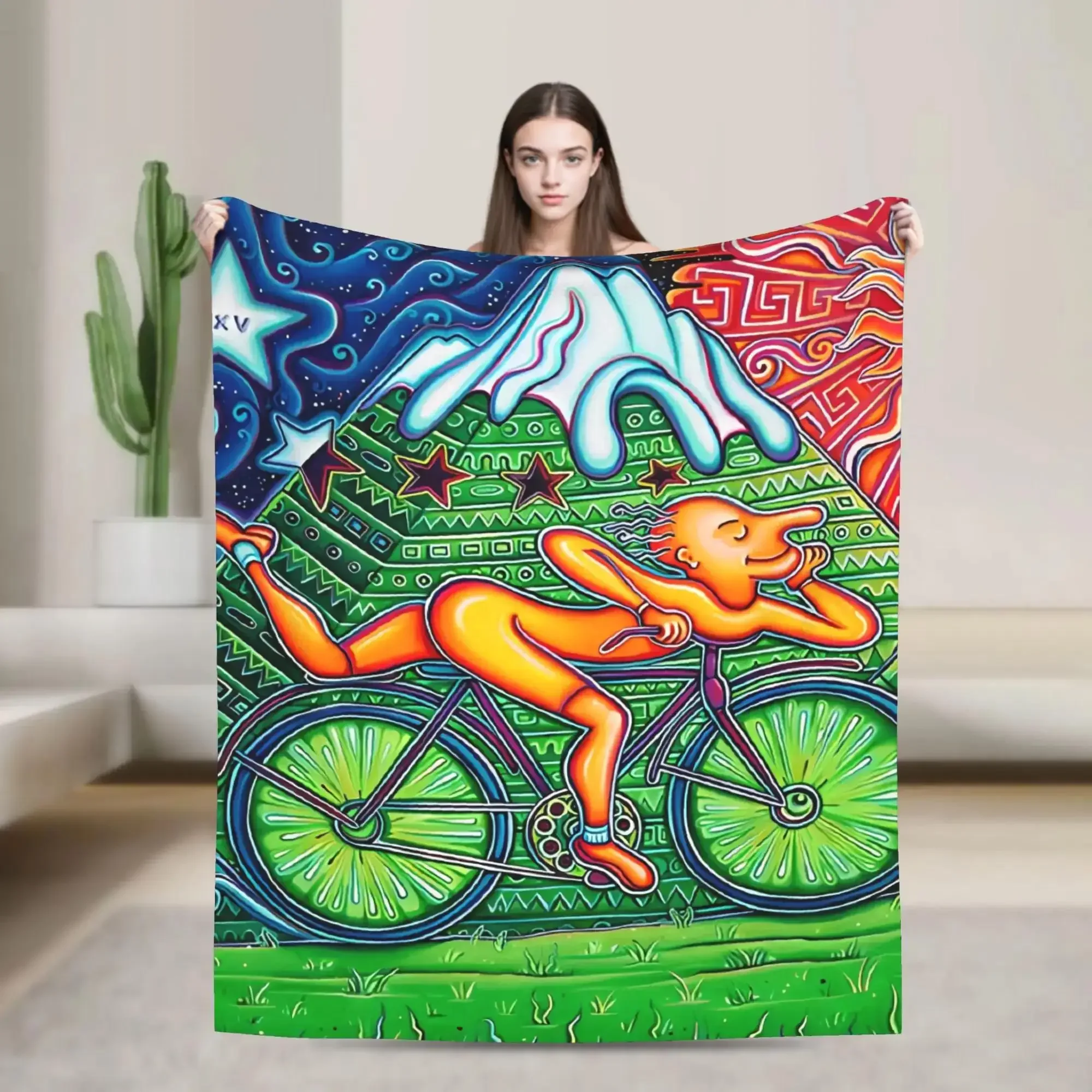 

Bicycle Day LSD Acid Trip Blanket Soft Warm Throw for Couch Bed Spring Novelty Gift for Girls Boys