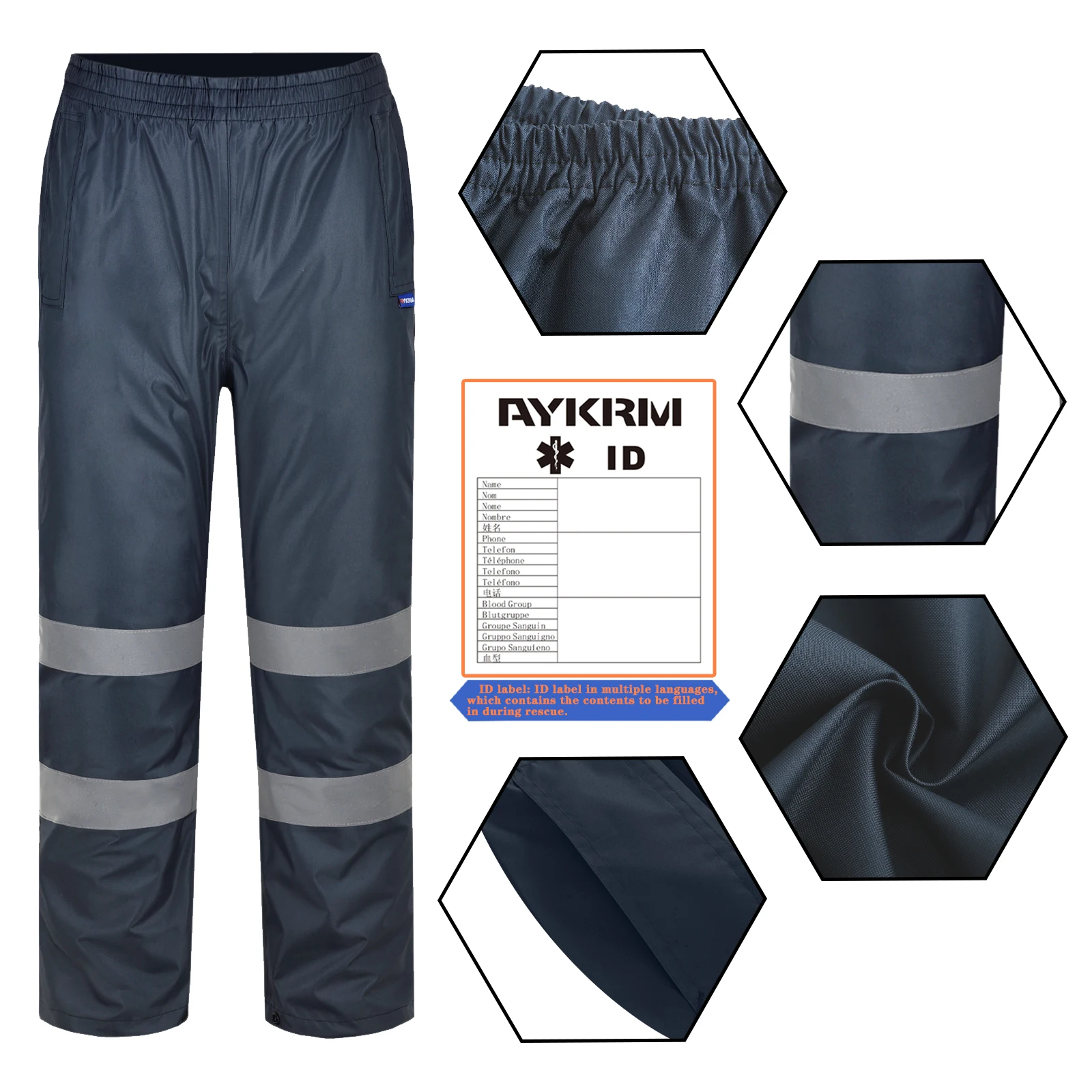 AYKRM HI VIS Reflective Pants Safety Striped Waterproof Windproof Sweatpants Trousers Long Oxford Cycling Hiking Trip